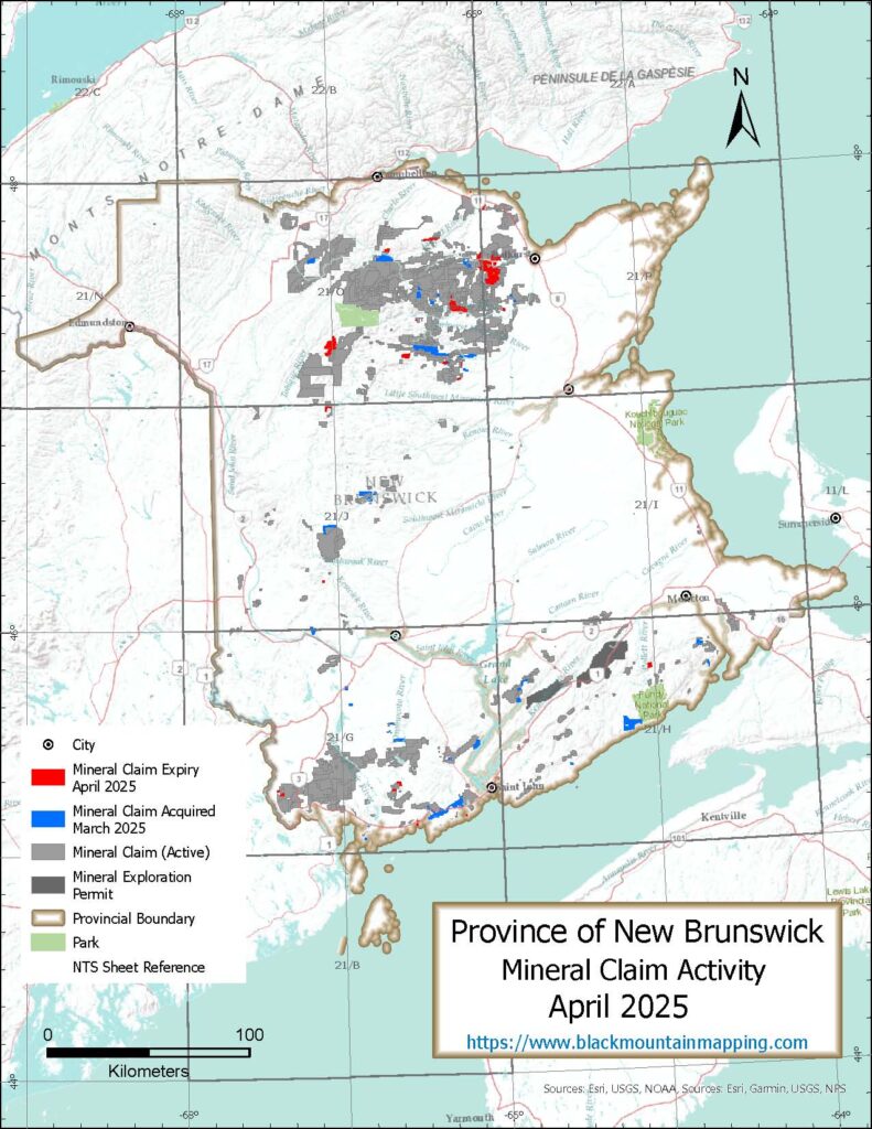 New Brunswick mining claim activity