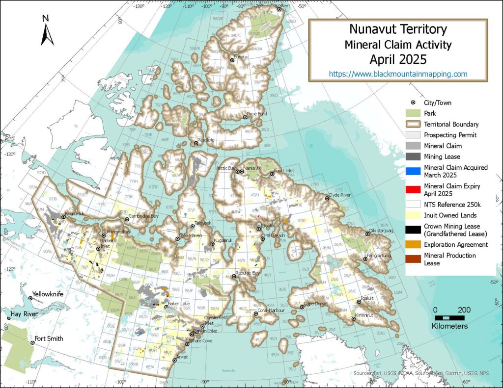 Nunavut territory mining claim activity.